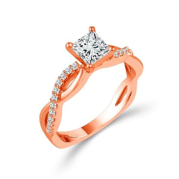 Diamond Engagement Ring 0.17 ct Center-pr Side-rd 14k Rose Gold