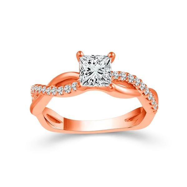 Diamond Engagement Ring 0.17 ct Center-pr Side-rd 14k Rose Gold