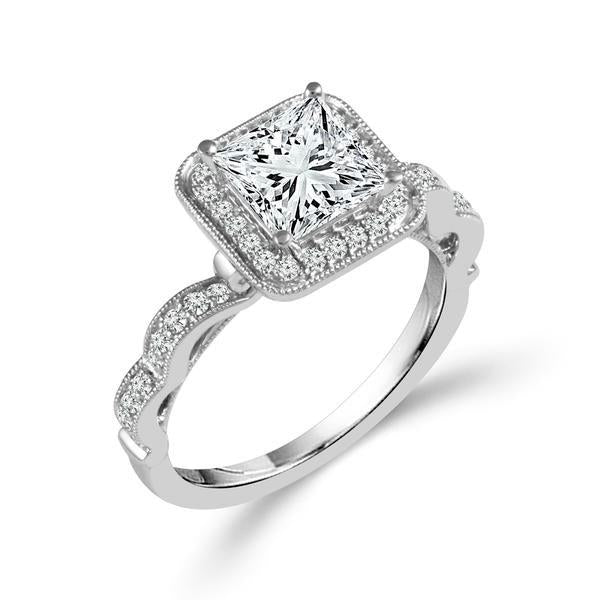 Diamond Engagement Ring 0.33 ct Center-pr Side-rd 14k White Gold