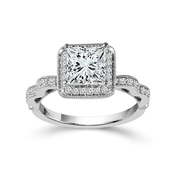 Diamond Engagement Ring 0.33 ct Center-pr Side-rd 14k White Gold