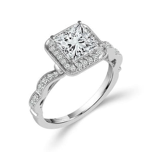 Diamond Engagement Ring 0.33 ct Center-pr Side-rd 14k White Gold