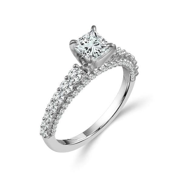 Diamond Engagement Ring 0.75 ct Center-pr Side-rd 14k White Gold