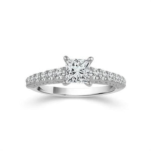Diamond Engagement Ring 0.75 ct Center-pr Side-rd 14k White Gold