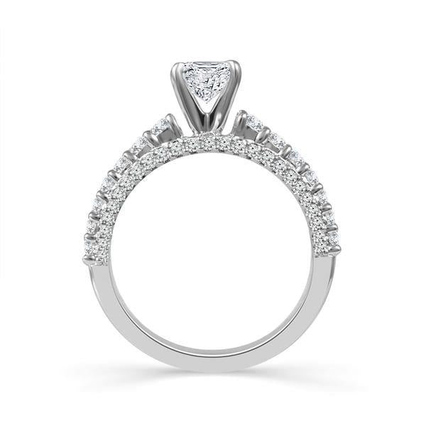 Diamond Engagement Ring 0.75 ct Center-pr Side-rd 14k White Gold