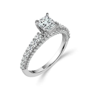 Diamond Engagement Ring 0.75 ct Center-pr Side-rd 14k White Gold