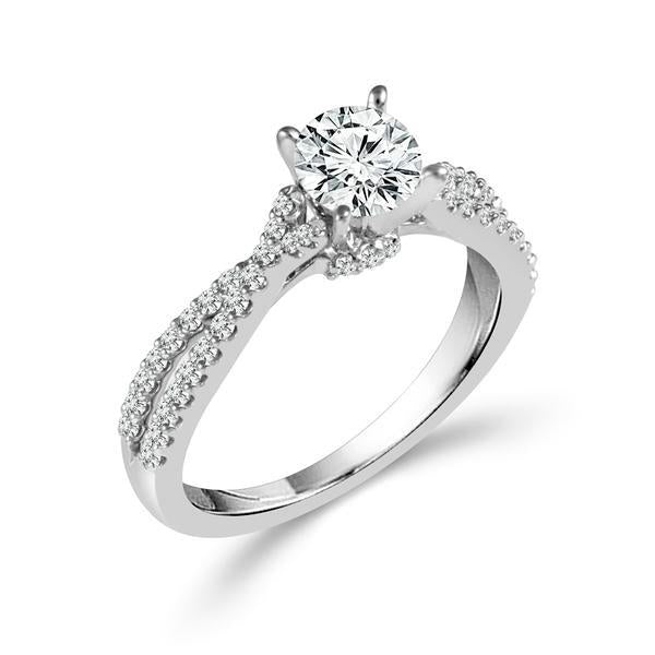 Diamond Engagement Ring 0.33 ct Center-rd Side-rd 14k White Gold
