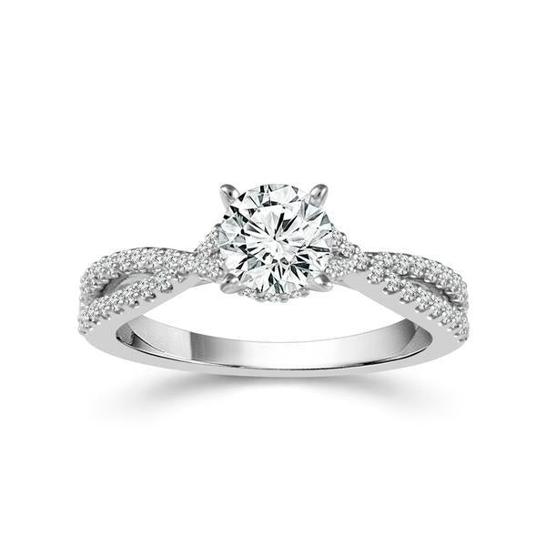 Diamond Engagement Ring 0.33 ct Center-rd Side-rd 14k White Gold