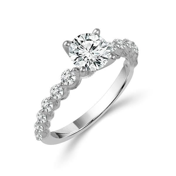 Diamond Engagement Ring 0.50 ct Center-rd Side-rd 14k White Gold
