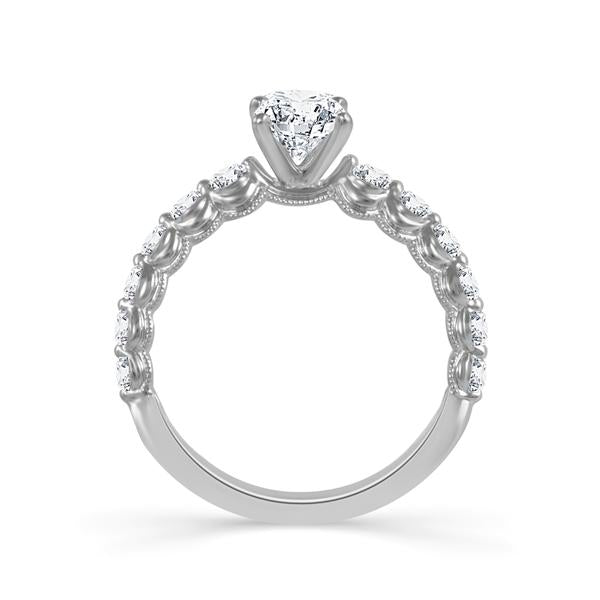 Diamond Engagement Ring 0.50 ct Center-rd Side-rd 14k White Gold