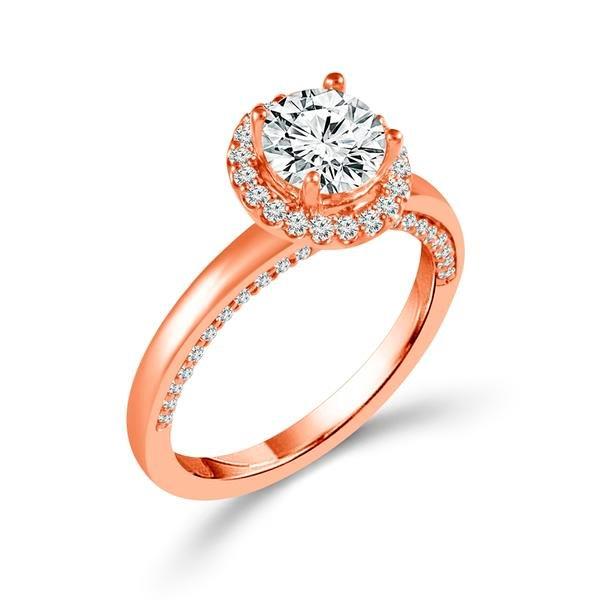 Diamond Engagement Ring 0.40 ct Center-oval Side-rd 14k Rose Gold