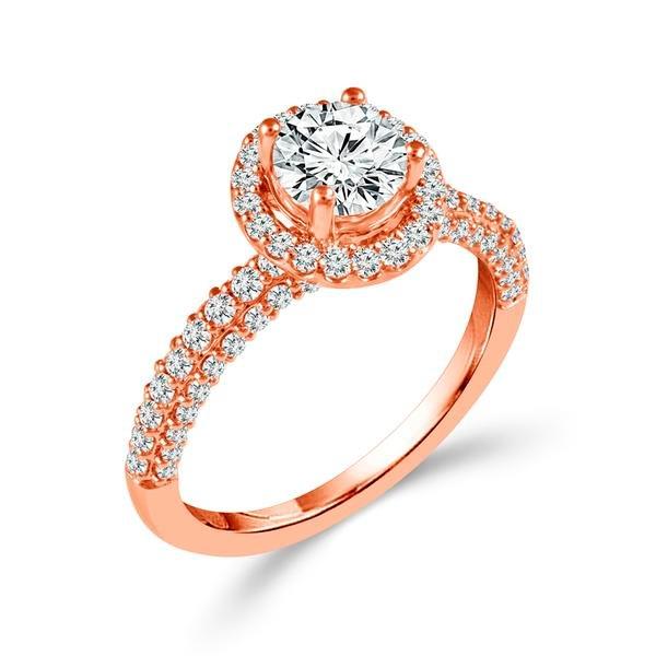Diamond Engagement Ring 0.63 ct Center-rd Side-rd 14k Rose Gold