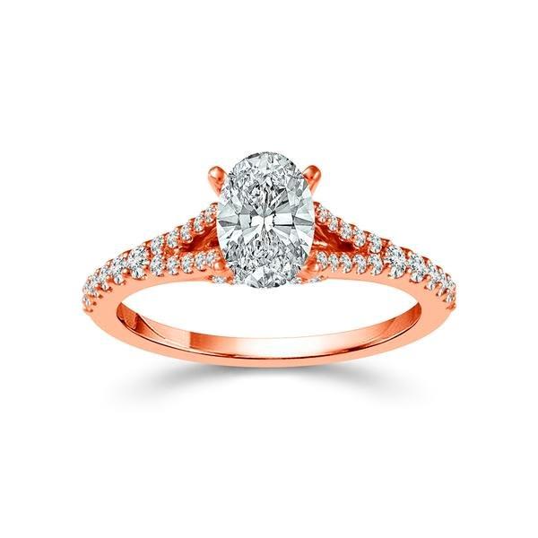 Diamond Engagement Ring 0.33 ct Center-oval Side-rd 14k Rose Gold