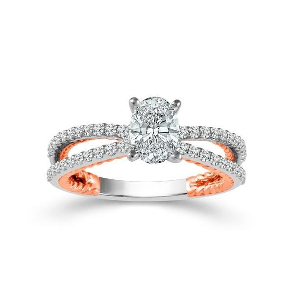 Diamond Engagement Ring 0.33 ct Center-oval Side-rd 14k White Gold