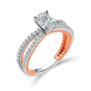 Diamond Engagement Ring 0.33 ct Center-oval Side-rd 14k White Gold