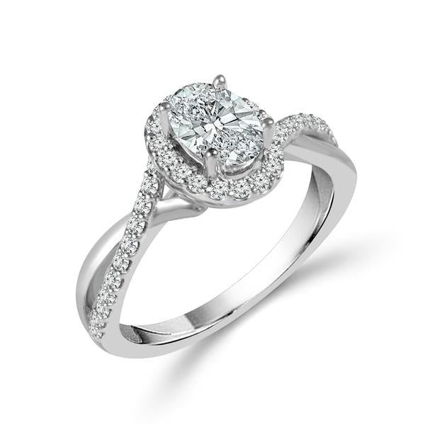 Diamond Engagement Ring 0.25 ct Center-oval Side-rd 14k White Gold