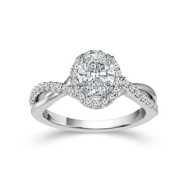 Diamond Engagement Ring 0.25 ct Center-oval Side-rd 14k White Gold