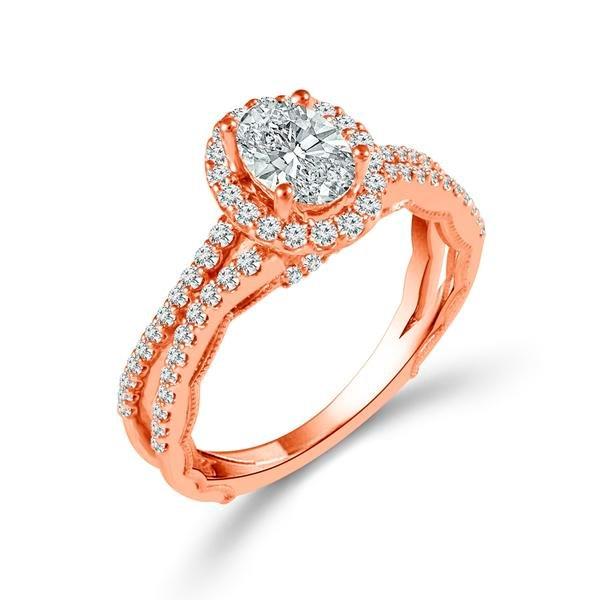 Diamond Engagement Ring 0.33 ct Center-oval Side-rd 14k Rose Gold