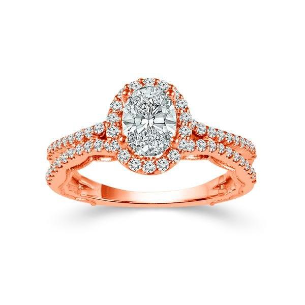 Diamond Engagement Ring 0.33 ct Center-oval Side-rd 14k Rose Gold