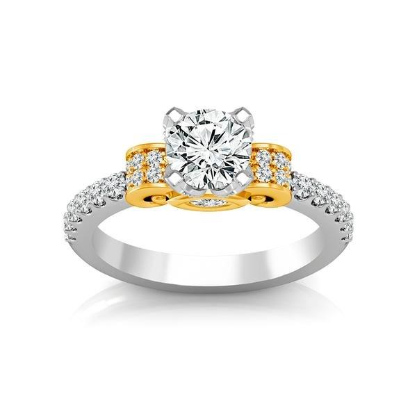 Diamond Engagement Ring 0.50 ct Center-rd Side-rd 14k White Gold