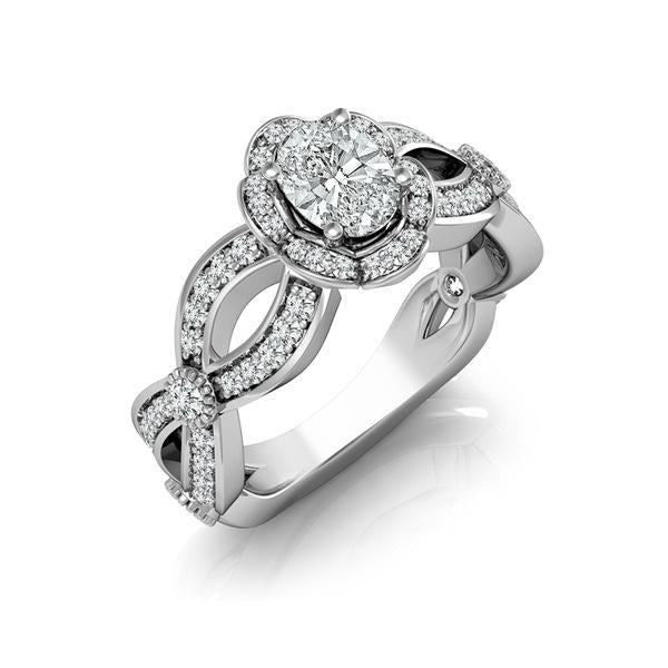 Diamond Engagement Ring 0.50 ct Center-oval Side-rd 14k White Gold