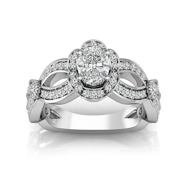 Diamond Engagement Ring 0.50 ct Center-oval Side-rd 14k White Gold