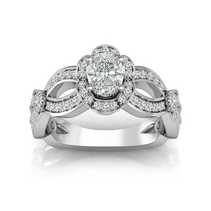Diamond Engagement Ring 0.50 ct Center-oval Side-rd 14k White Gold