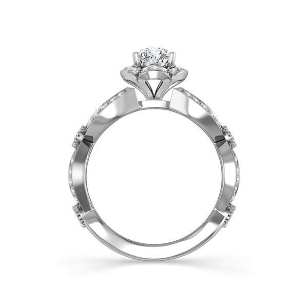 Diamond Engagement Ring 0.50 ct Center-oval Side-rd 14k White Gold