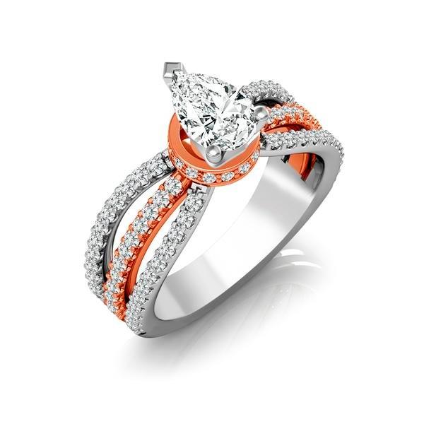 Diamond Engagement Ring 0.63 ct Center-pear Side-rd 14k White Gold