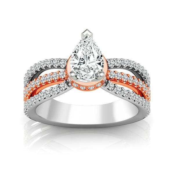 Diamond Engagement Ring 0.63 ct Center-pear Side-rd 14k White Gold