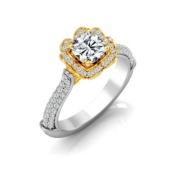 Diamond Engagement Ring 0.40 ct Center-cush Side-rd 14k White Gold