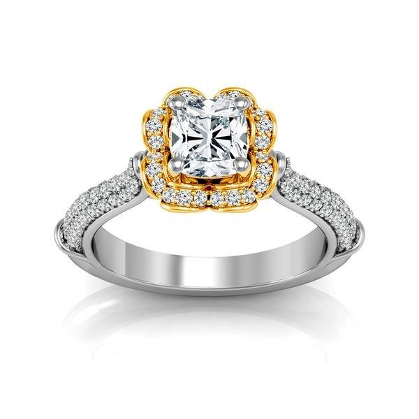 Diamond Engagement Ring 0.40 ct Center-cush Side-rd 14k White Gold