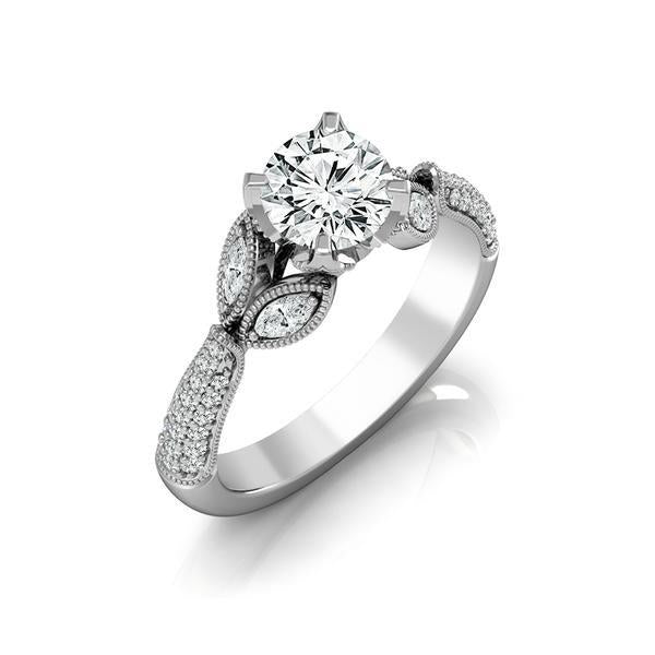 Diamond Engagement Ring 0.50 ct Center-rd Side-rd 14k White Gold