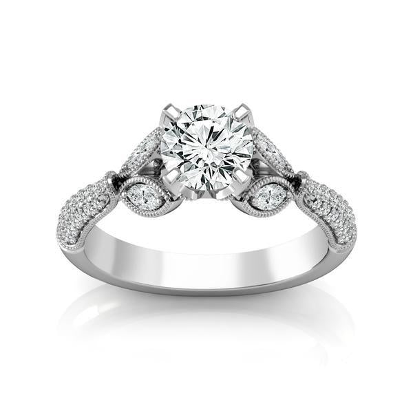 Diamond Engagement Ring 0.50 ct Center-rd Side-rd 14k White Gold