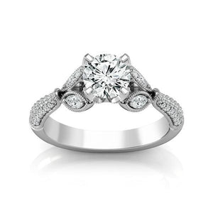 Diamond Engagement Ring 0.50 ct Center-rd Side-rd 14k White Gold