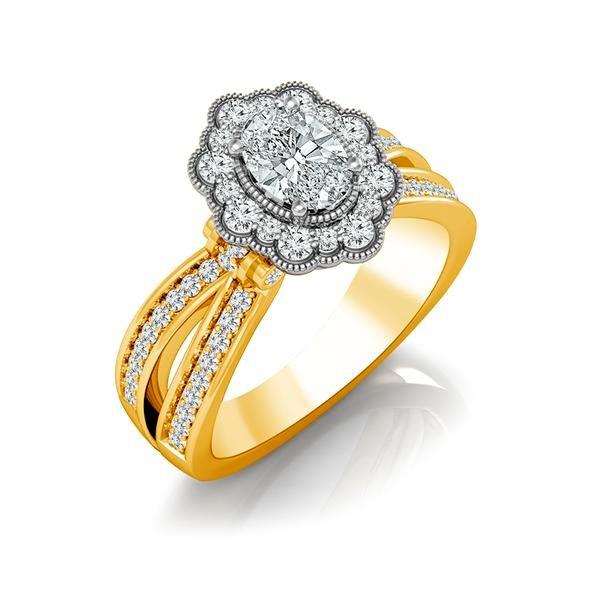 Diamond Engagement Ring 0.63 ct Center-oval Side-rd 14k White Gold