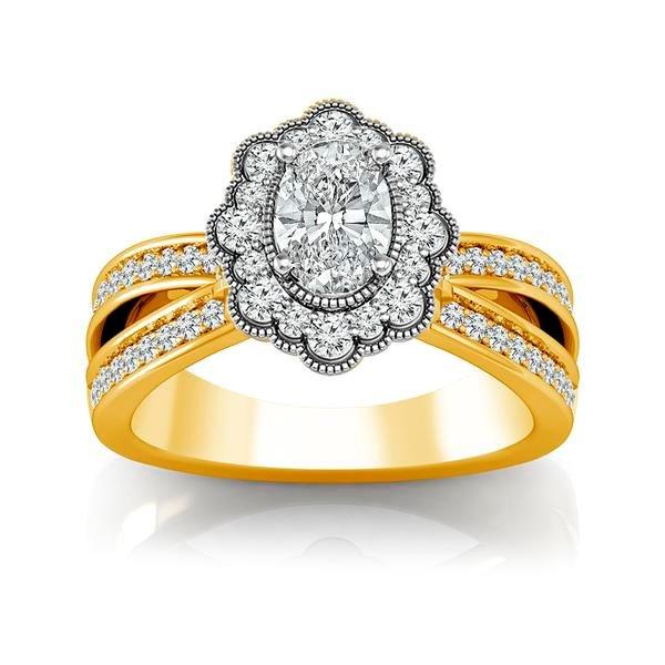 Diamond Engagement Ring 0.63 ct Center-oval Side-rd 14k White Gold