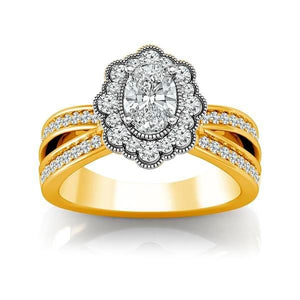 Diamond Engagement Ring 0.63 ct Center-oval Side-rd 14k White Gold