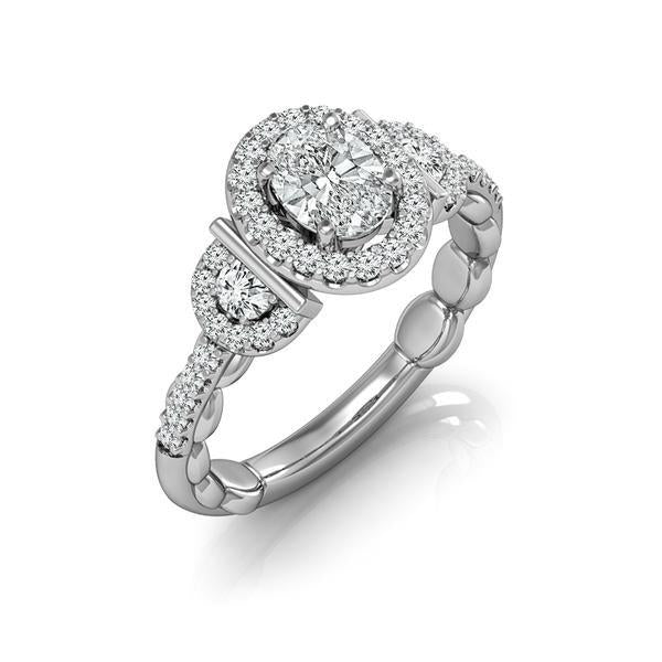 Diamond Engagement Ring 0.40 ct Center-oval Side-rd 14k White Gold