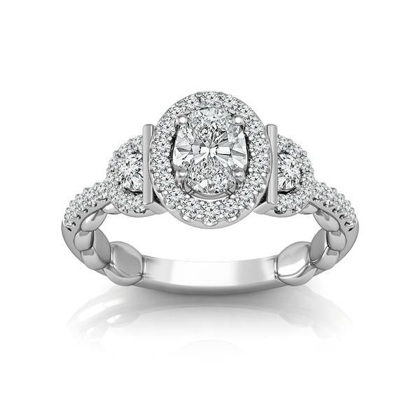 Diamond Engagement Ring 0.40 ct Center-oval Side-rd 14k White Gold
