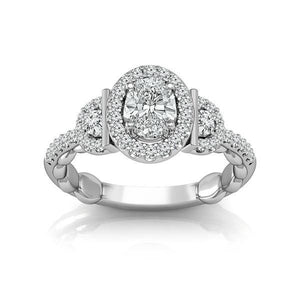 Diamond Engagement Ring 0.40 ct Center-oval Side-rd 14k White Gold