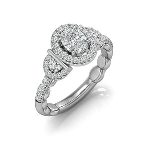Diamond Engagement Ring 0.40 ct Center-oval Side-rd 14k White Gold