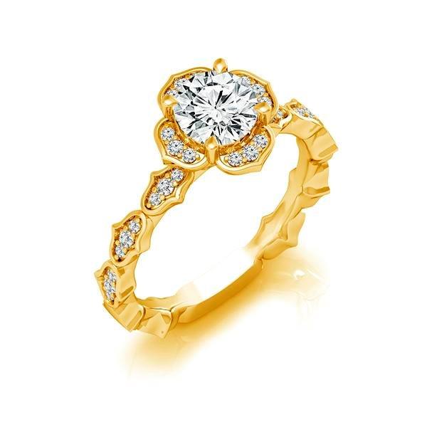 Diamond Engagement Ring 0.17 ct Center-rd Side-rd 14k Yellow Gold