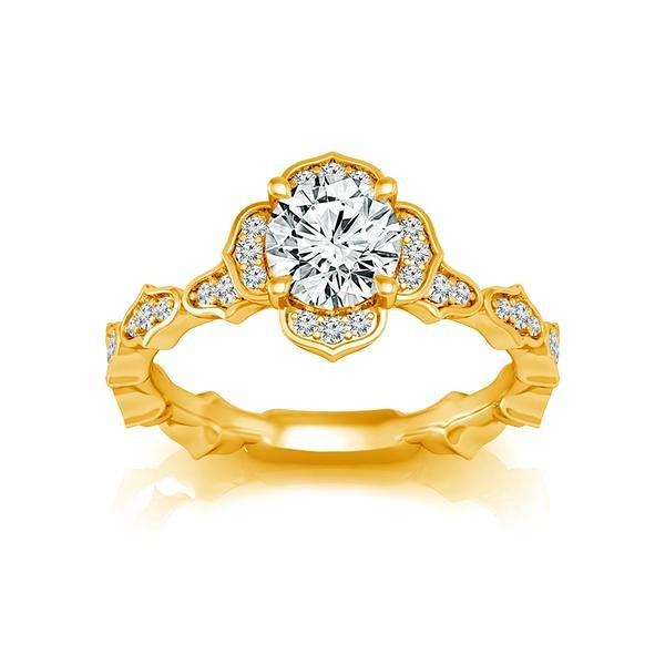 Diamond Engagement Ring 0.17 ct Center-rd Side-rd 14k Yellow Gold