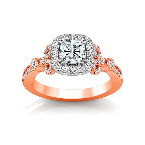 Diamond Engagement Ring 0.40 ct Center-cush Side-rd 14k White Gold