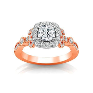 Diamond Engagement Ring 0.40 ct Center-cush Side-rd 14k White Gold