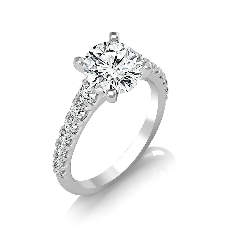 Diamond Engagement Ring 0.40 ct Center-rd Side-rd 14k White Gold