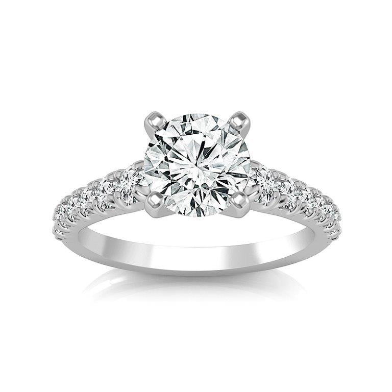 Diamond Engagement Ring 0.40 ct Center-rd Side-rd 14k White Gold