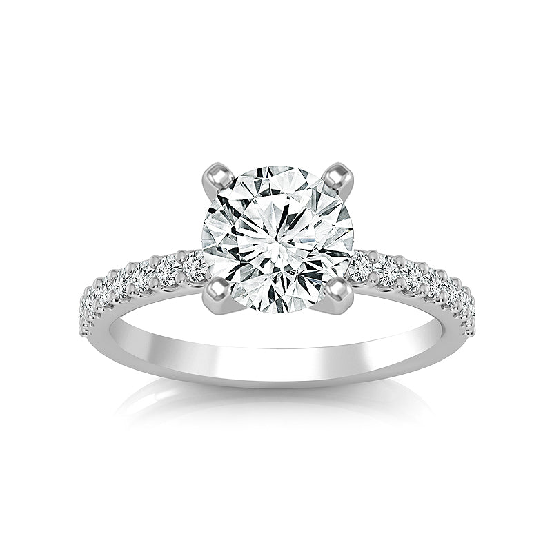 Diamond Engagement Ring 0.20 ct Center-rd Side-rd 14k White Gold