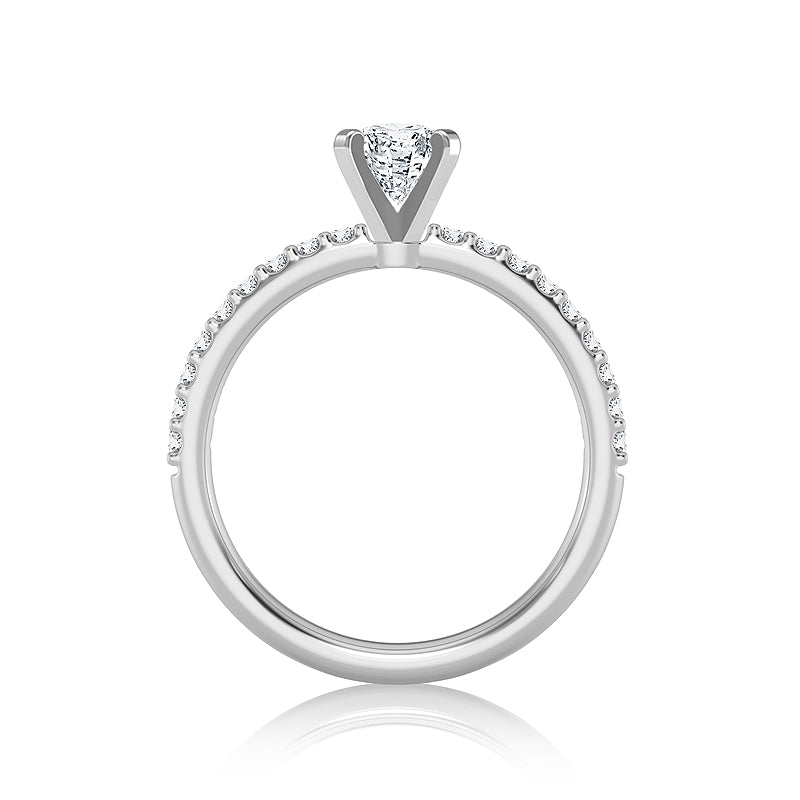 Diamond Engagement Ring 0.20 ct Center-rd Side-rd 14k White Gold
