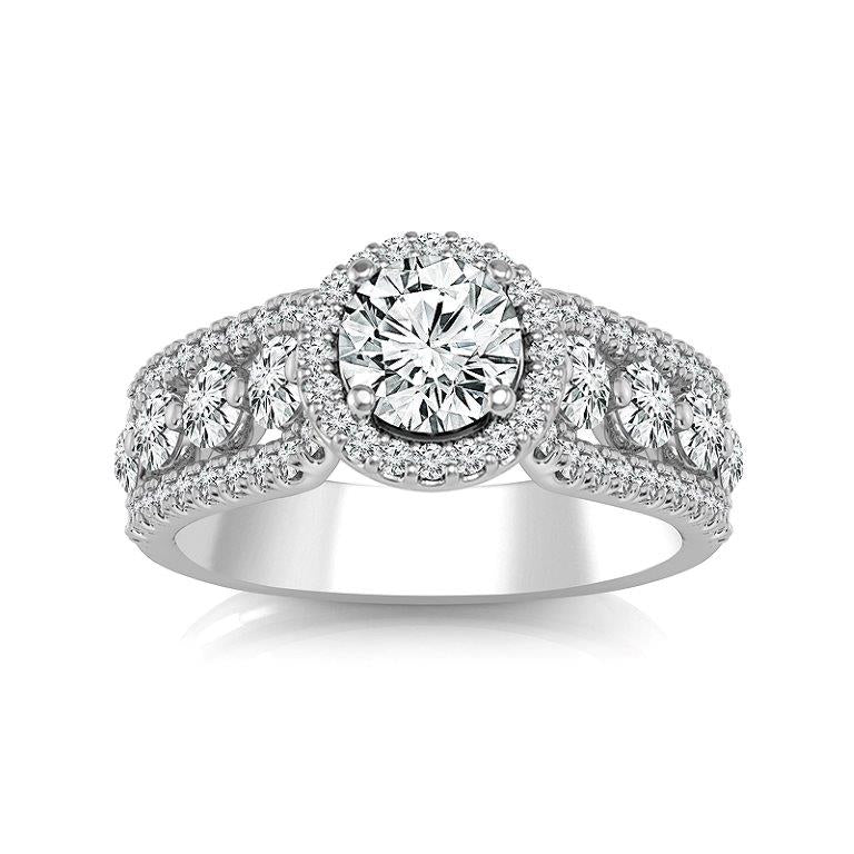 Diamond Engagement Ring 1 ct Center-rd Side-rd 14k White Gold